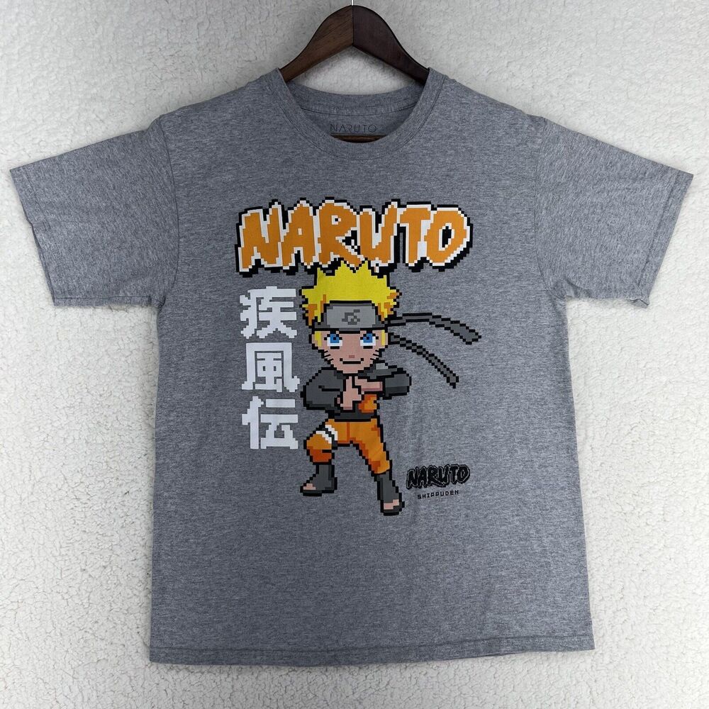Naruto Shippuden T Shirt M 8-Bit Style Gray Anime Cartoon Japanese